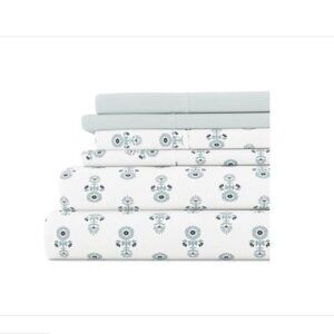 Kaycie Gray Boho Floral Easy Care 6-Pc. Sheet Set, Full Bedding